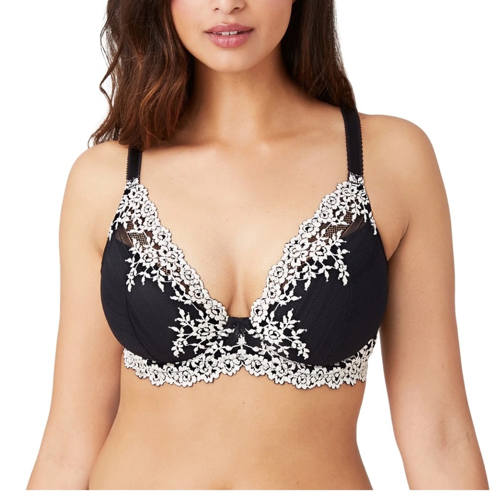 New NWT Wacoal 853291 Embrace Lace Bra Black White 32DD 32 DD